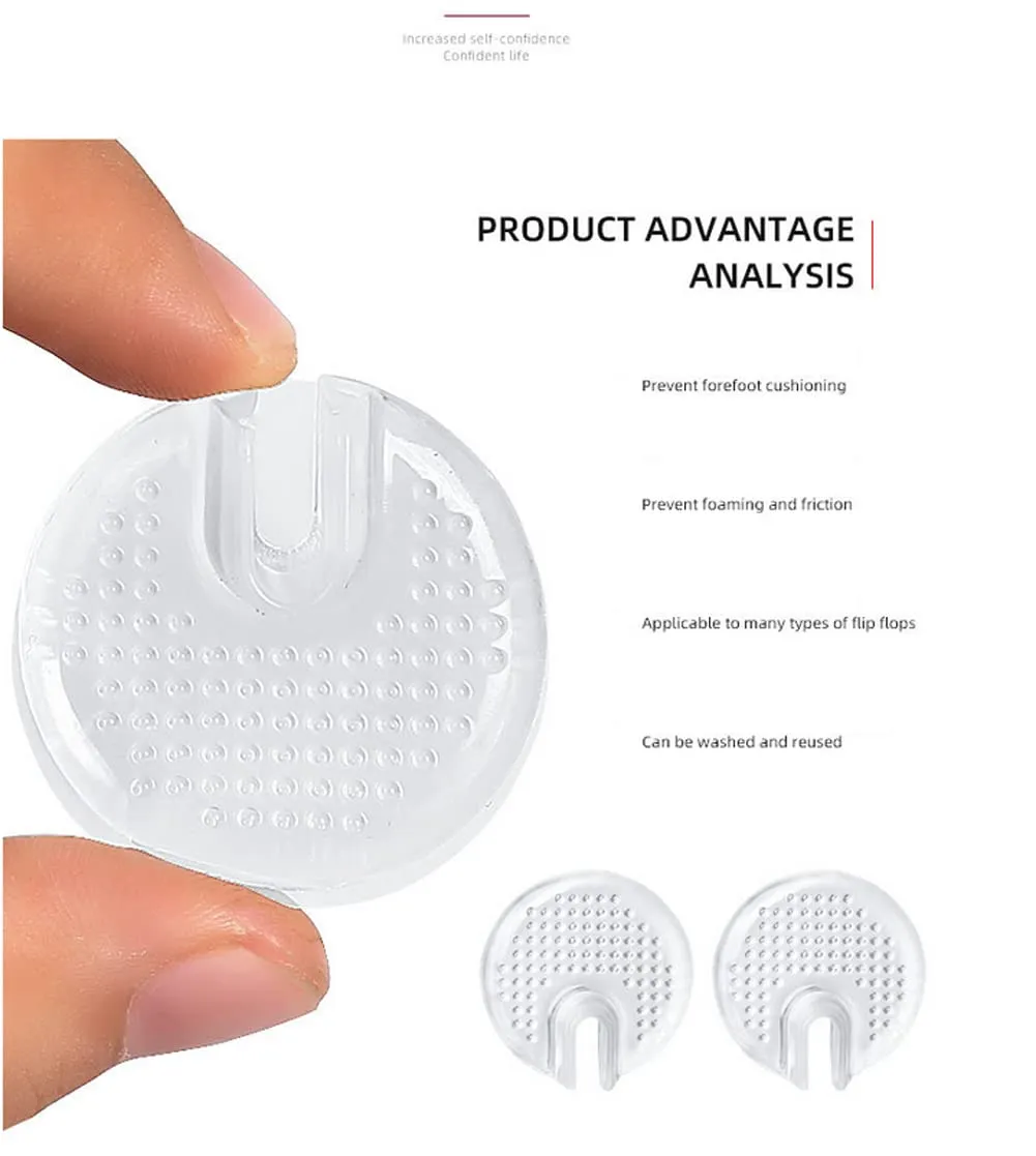 10Pcs Flip Flop Pads Metatarsal PU Pads for Thong Sandals Clear Silicone Forefoot Cushions Self Adhesive Soft Gel Shoe Inserts Pain Relief Anti-rubbing