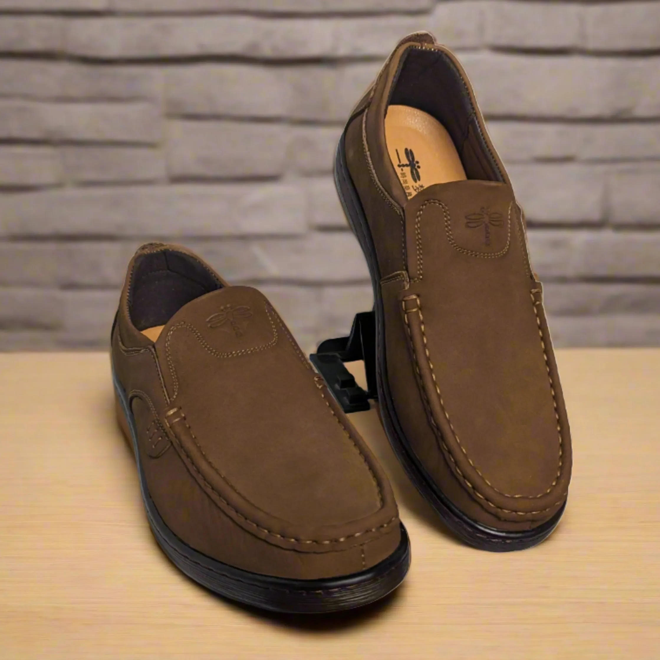 26054-Coffee Premium Leather Slip-on Lightweight Casual Loafers