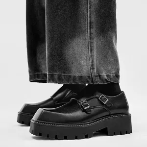 Advbridge New Men Leather Platform Oxfords Slip On Thick Tottom Male Derby Shoes Casual Loafers Mens Square Toe Formal Dress Shoes