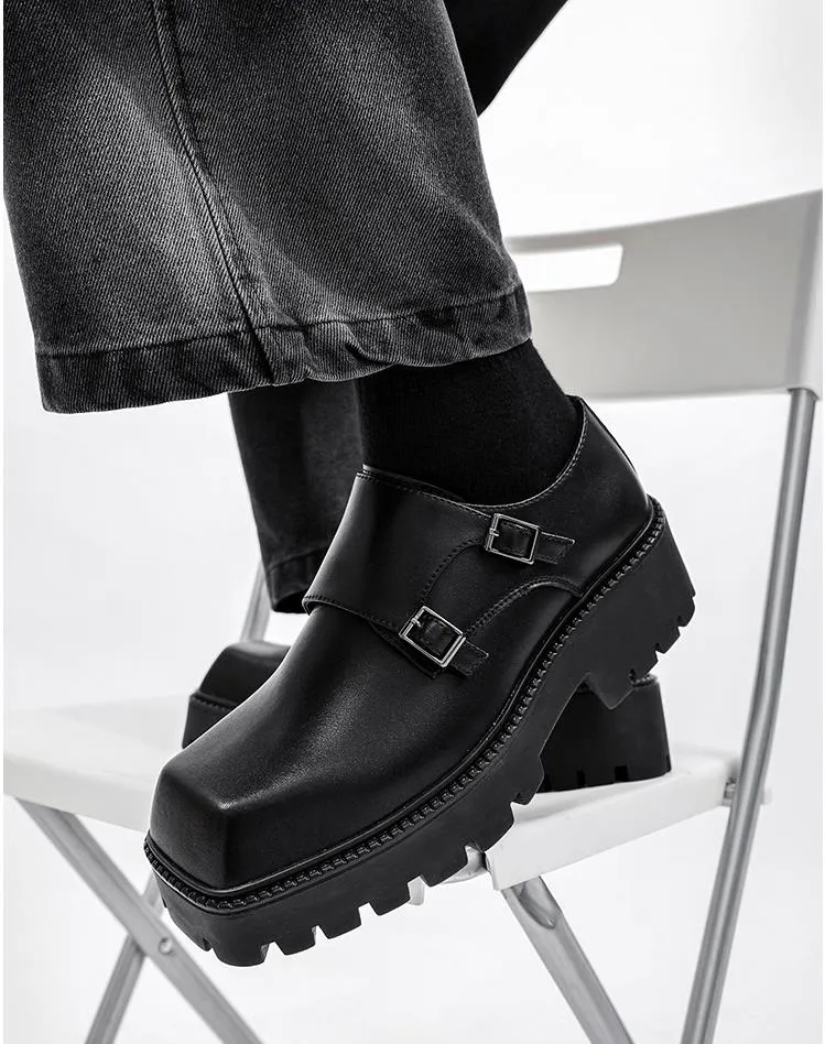 Advbridge New Men Leather Platform Oxfords Slip On Thick Tottom Male Derby Shoes Casual Loafers Mens Square Toe Formal Dress Shoes