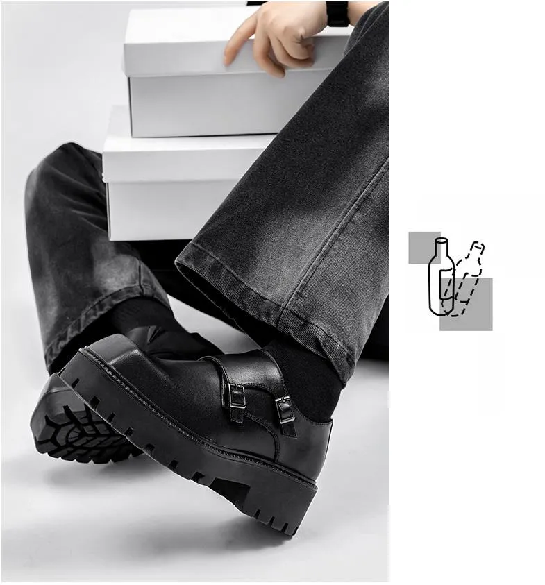Advbridge New Men Leather Platform Oxfords Slip On Thick Tottom Male Derby Shoes Casual Loafers Mens Square Toe Formal Dress Shoes