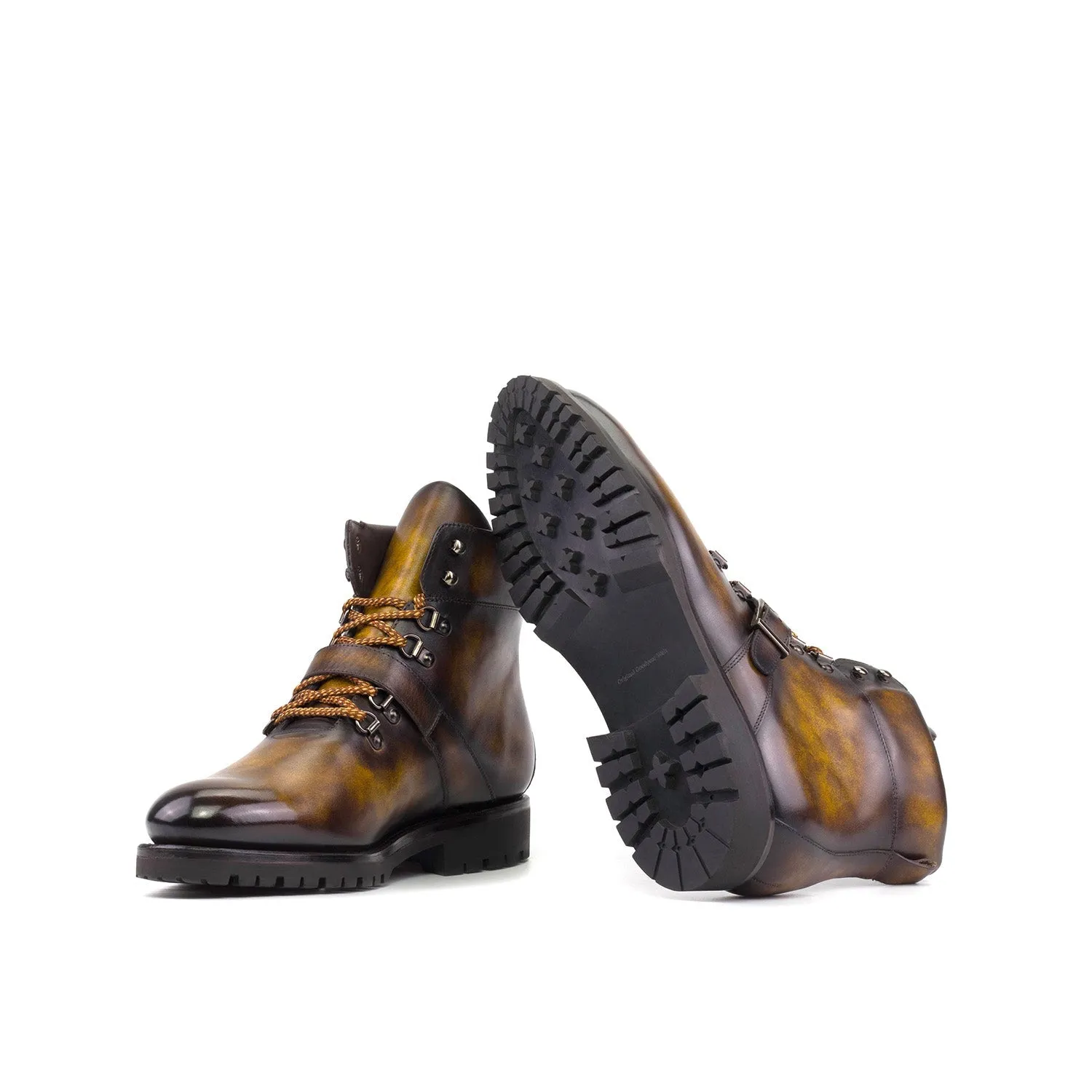 Ambrogio Bespoke Men's Shoes Tobacco Patina Leather Hiking Boots (AMB2395)
