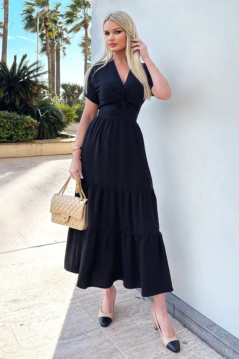 AX PARIS BLACK TWIST FRONT MAXI SMOCK DRESS