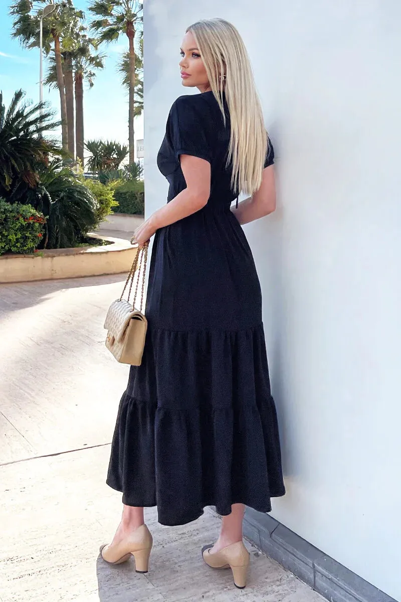 AX PARIS BLACK TWIST FRONT MAXI SMOCK DRESS