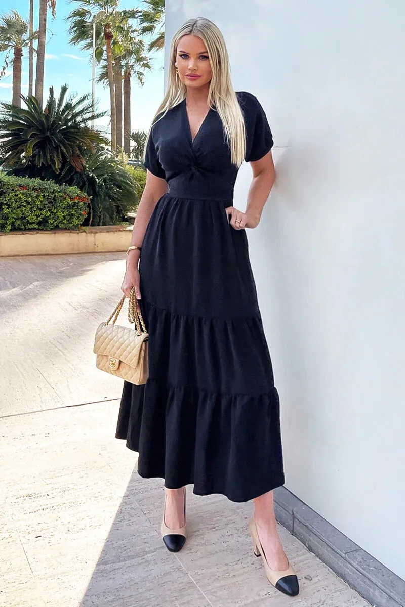 AX PARIS BLACK TWIST FRONT MAXI SMOCK DRESS