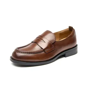 BeauToday Classic Soft Leather Penny Loafers with Round Toe for Women