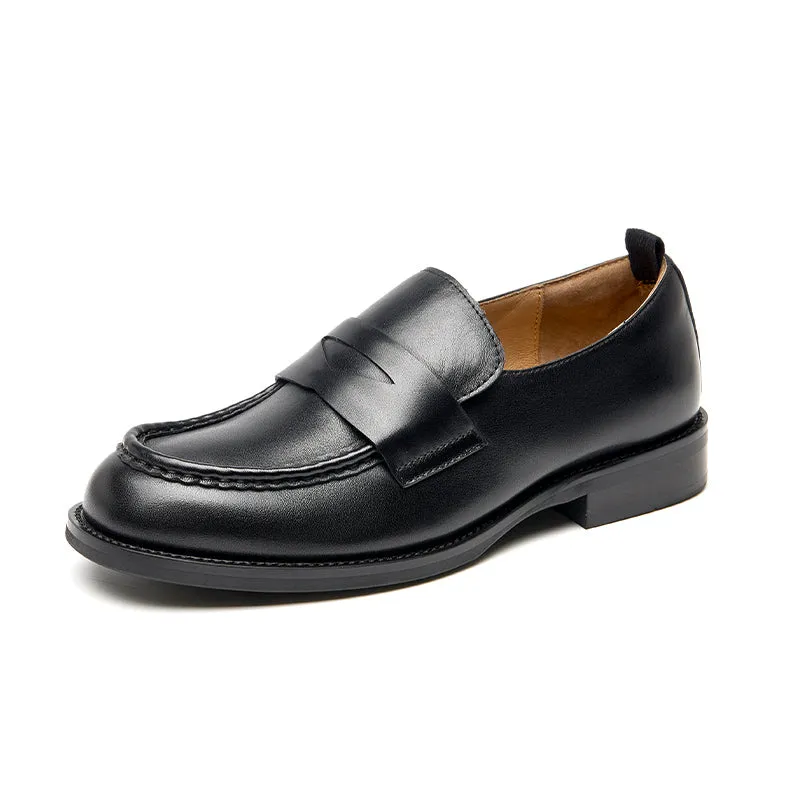 BeauToday Classic Soft Leather Penny Loafers with Round Toe for Women
