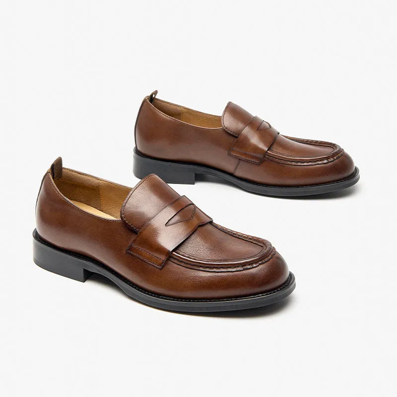 BeauToday Classic Soft Leather Penny Loafers with Round Toe for Women