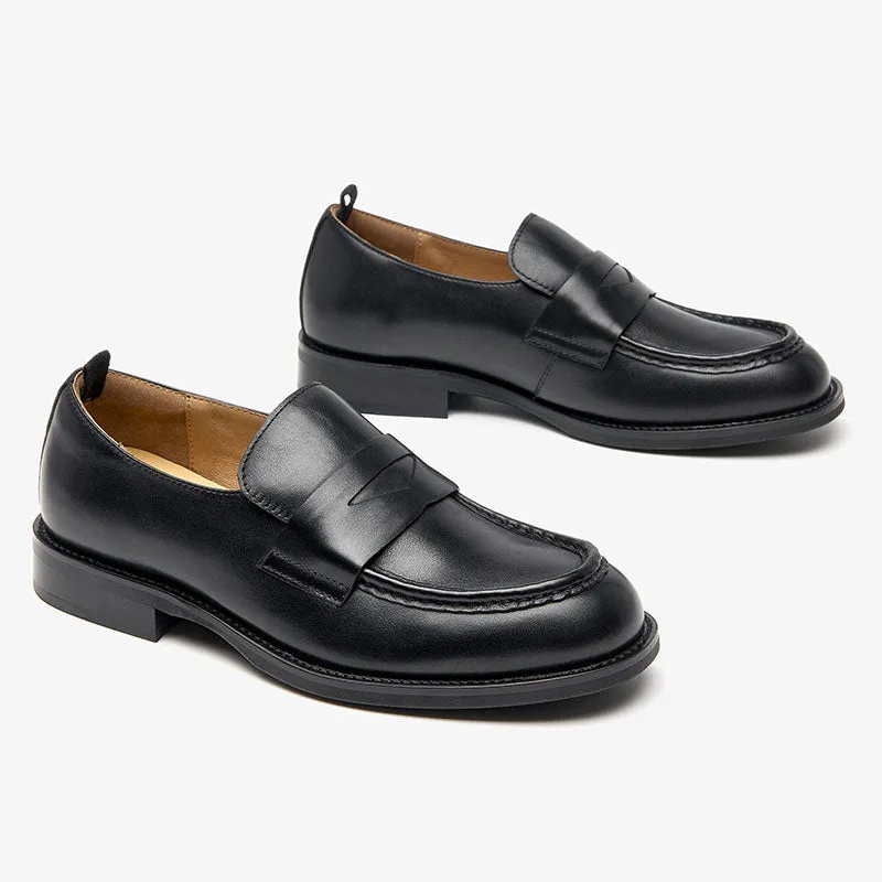 BeauToday Classic Soft Leather Penny Loafers with Round Toe for Women