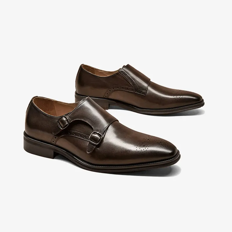 BeauToday Men's Italian Cowhide Sleek Modern Brogues Monk Strap Oxfords Shoes
