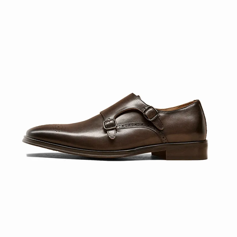 BeauToday Men's Italian Cowhide Sleek Modern Brogues Monk Strap Oxfords Shoes