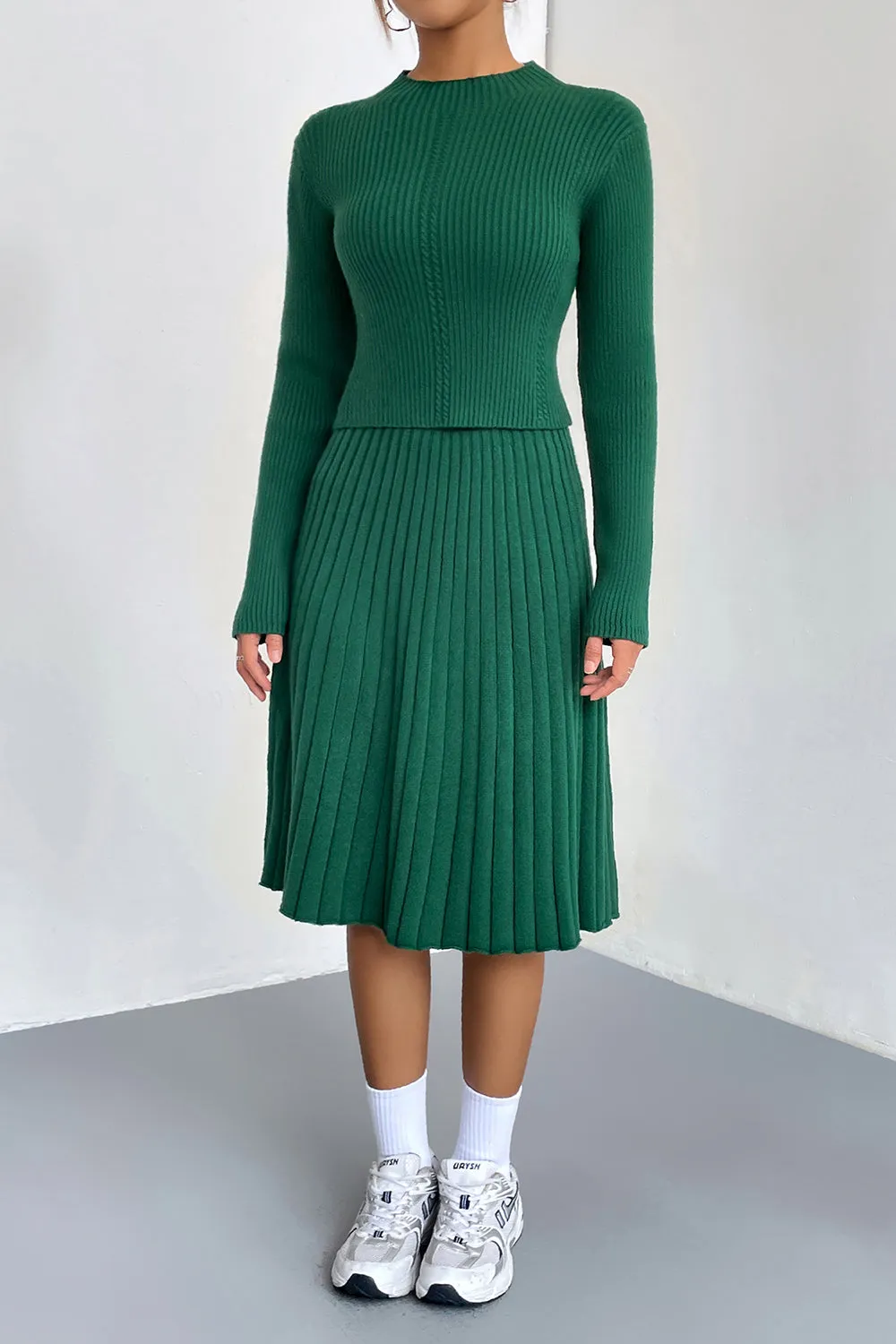 Black A-Line Slim Fit Knit Two Piece Sweater Skirt