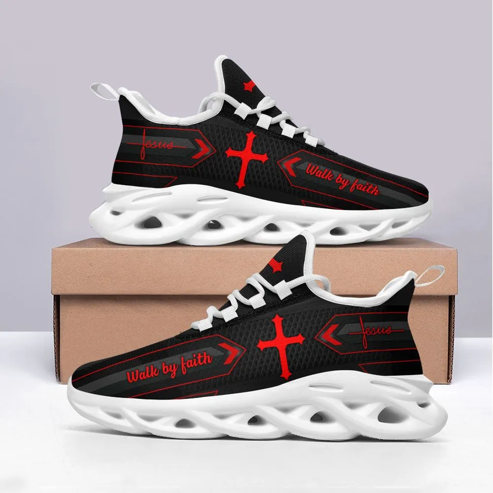 Black Jesus Walk By Faith Running Sneakers Max Soul Shoes - Christian Shoes For Men And Women