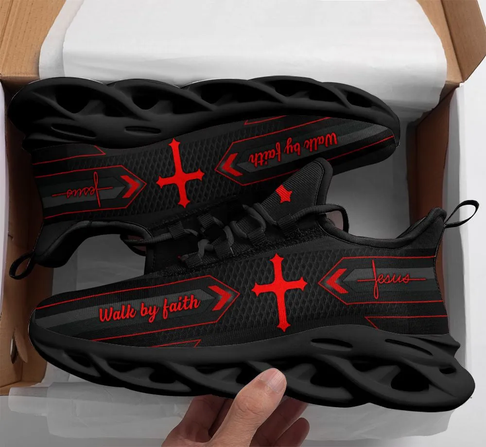 Black Jesus Walk By Faith Running Sneakers Max Soul Shoes - Christian Shoes For Men And Women