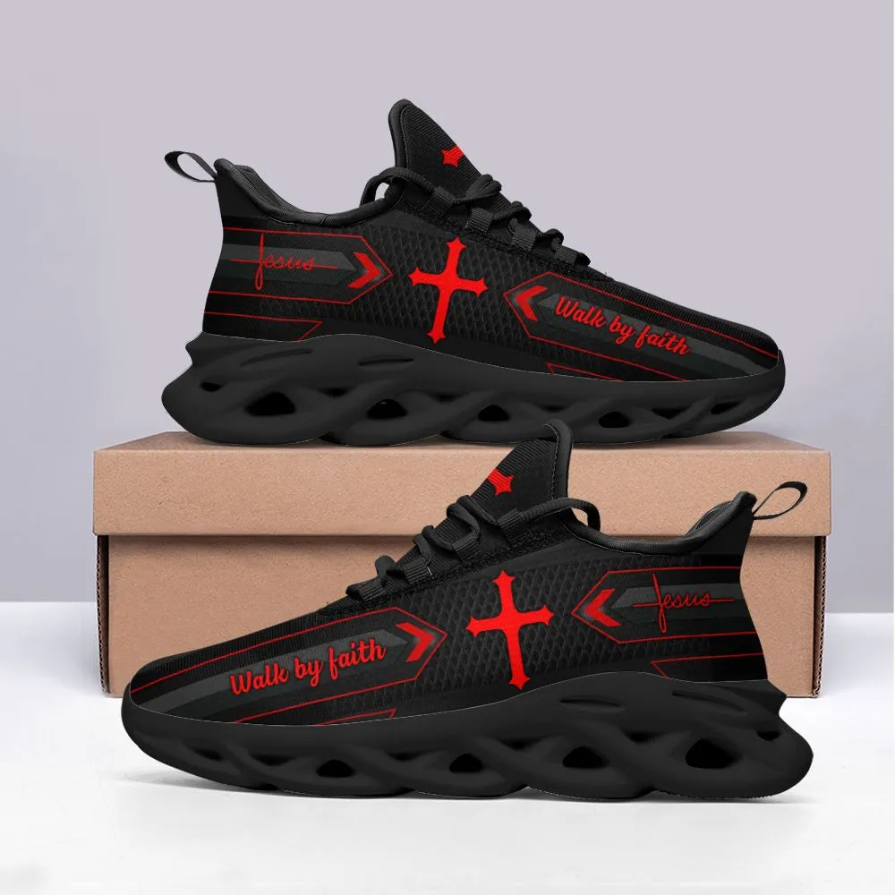 Black Jesus Walk By Faith Running Sneakers Max Soul Shoes - Christian Shoes For Men And Women
