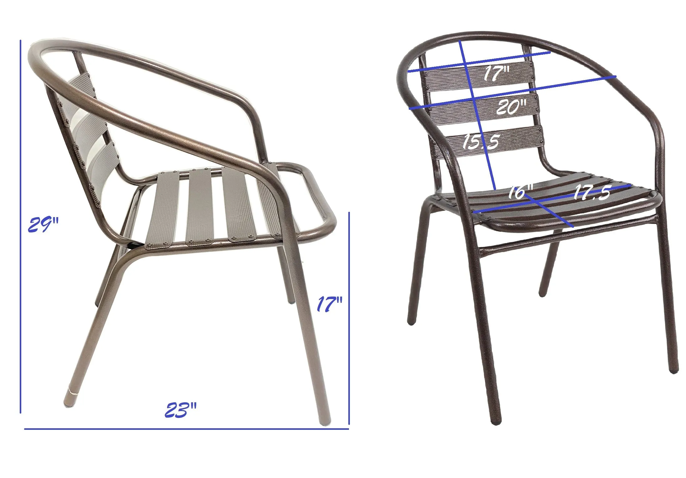 BTExpert Indoor Outdoor Set of 4 Bronze Restaurant Metal Aluminum Slat Stack Chairs Lightweight