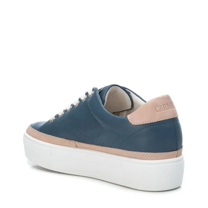 Carmela Womens Leather Platform Trainers - Navy
