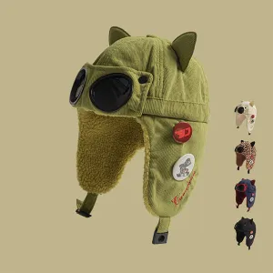 Cat Ear Aviator Hat - Faux Fur Lined - Goggles Included - Outdoor Warmth