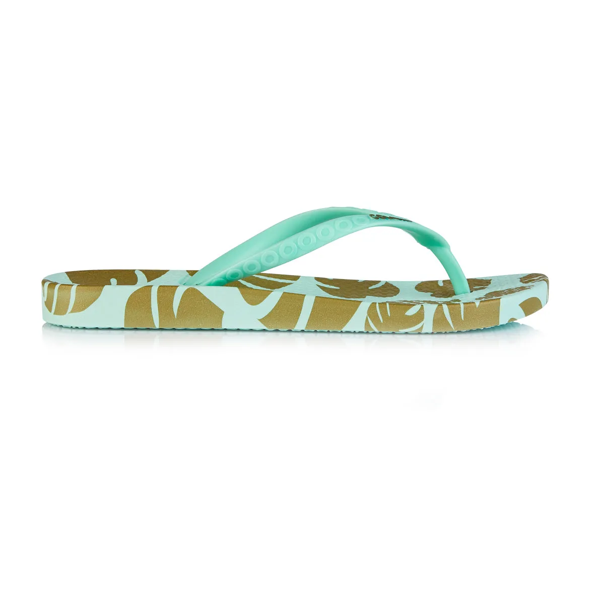 Coloko Ixora Mint Green & Gold Leaf Ergonomic Footbed Flip-Flops