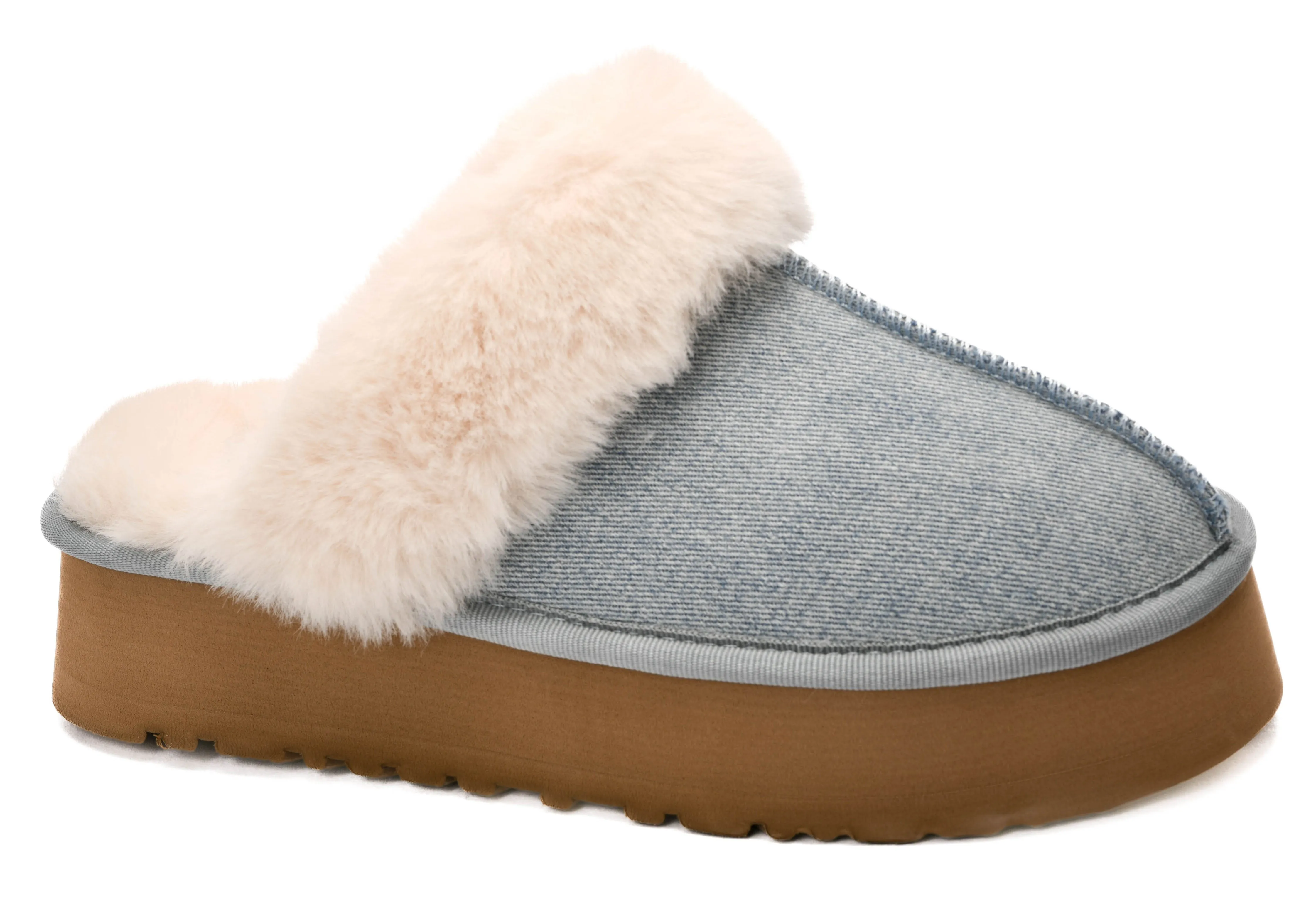 Denim Fur Lined Slippers