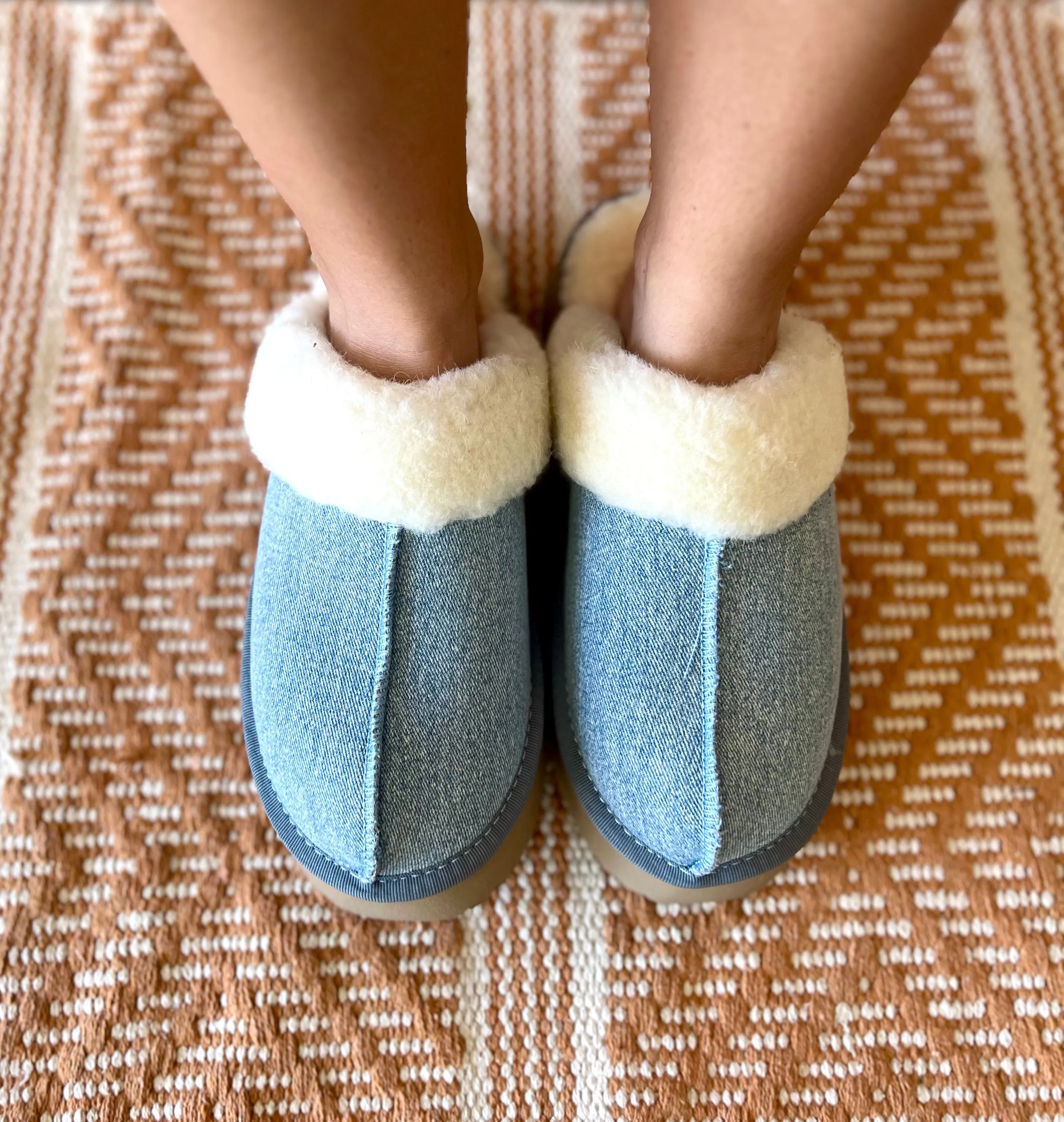 Denim Fur Lined Slippers