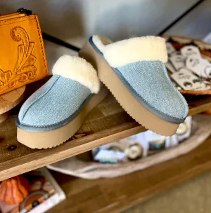 Denim Fur Lined Slippers