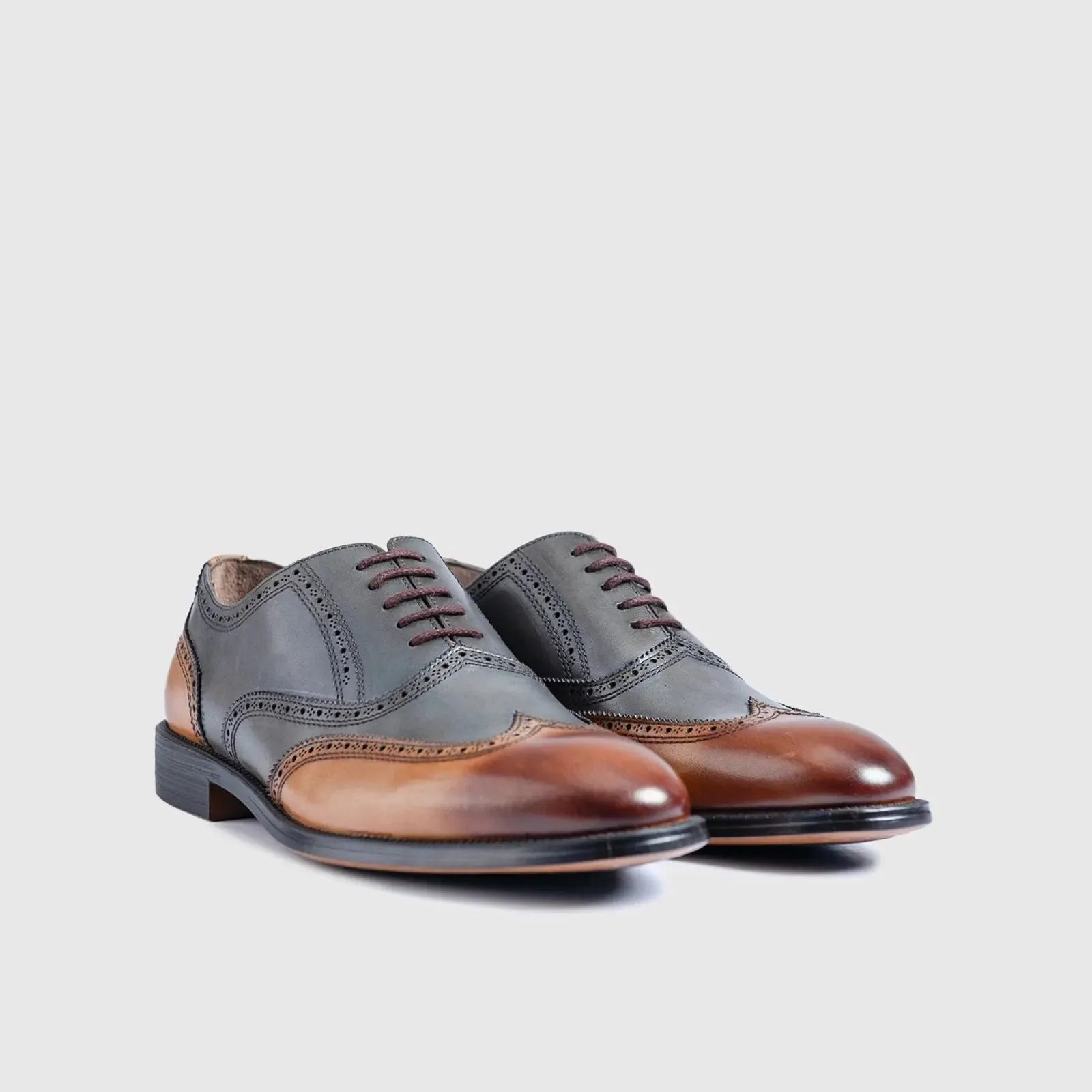 Dress Oxfords Wingtips 123-40 Tan/Grey