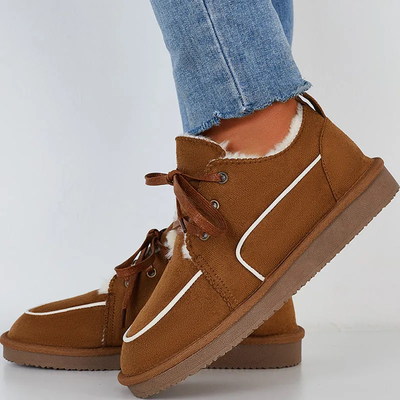 Flat Lace Up Snow Boots Warm Faux Fur Lined Loafer Shoes