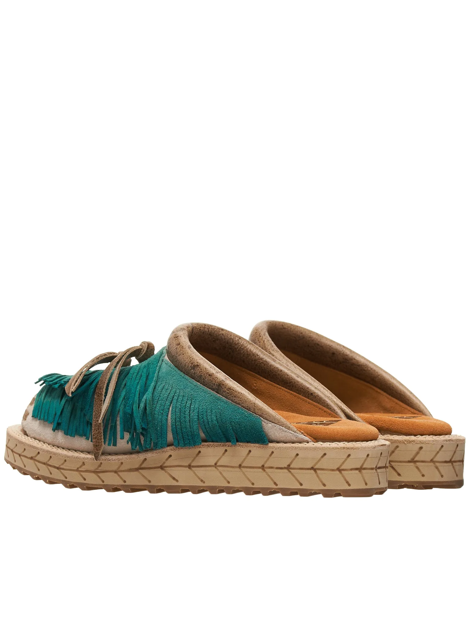 Fringed Leather Slides (K2204XG522-BL-BLUE)