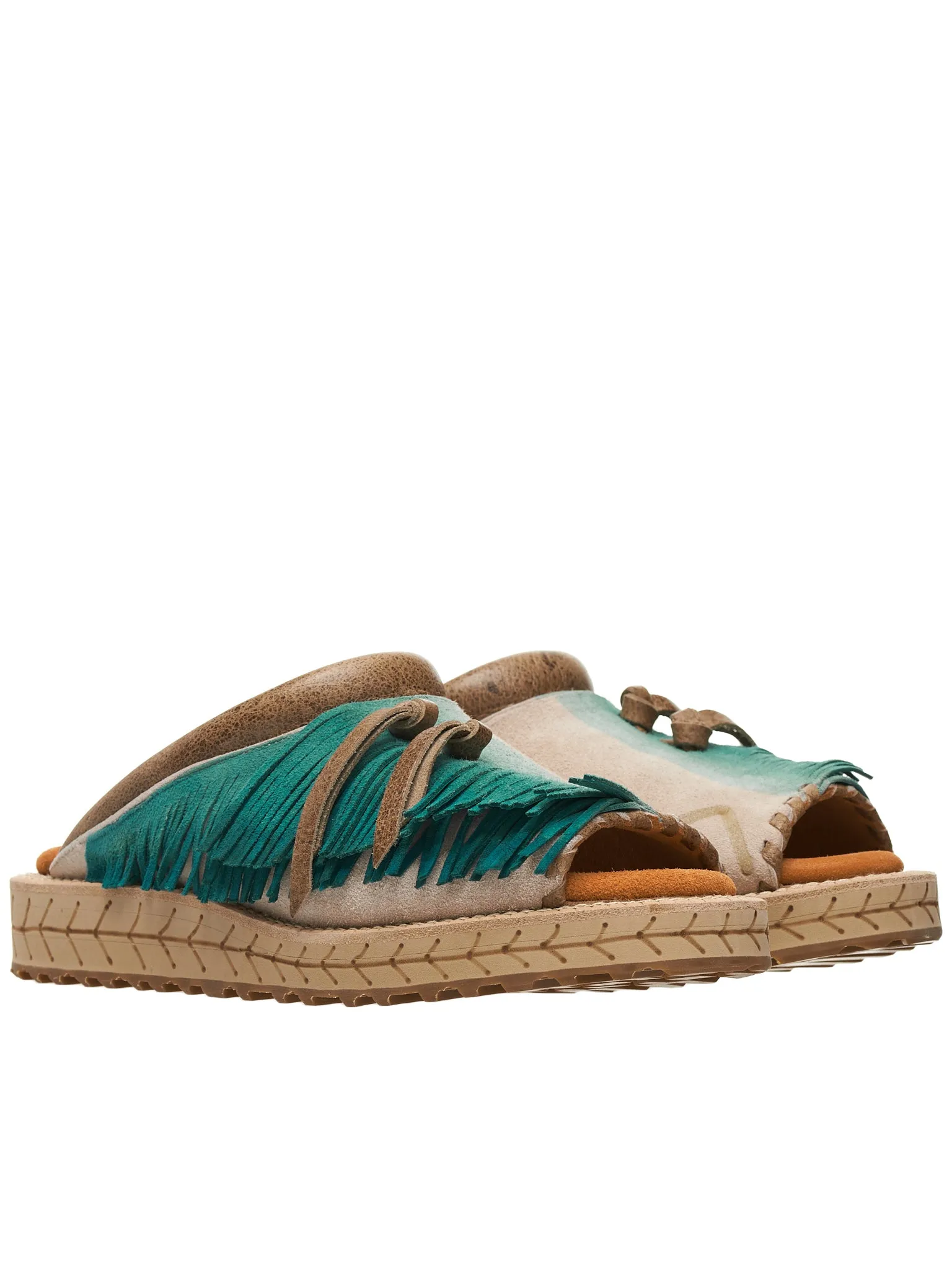 Fringed Leather Slides (K2204XG522-BL-BLUE)