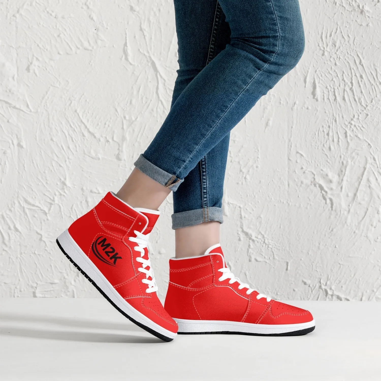 High-Top Leather Sneakers/shoes Red ( black or white bottom)