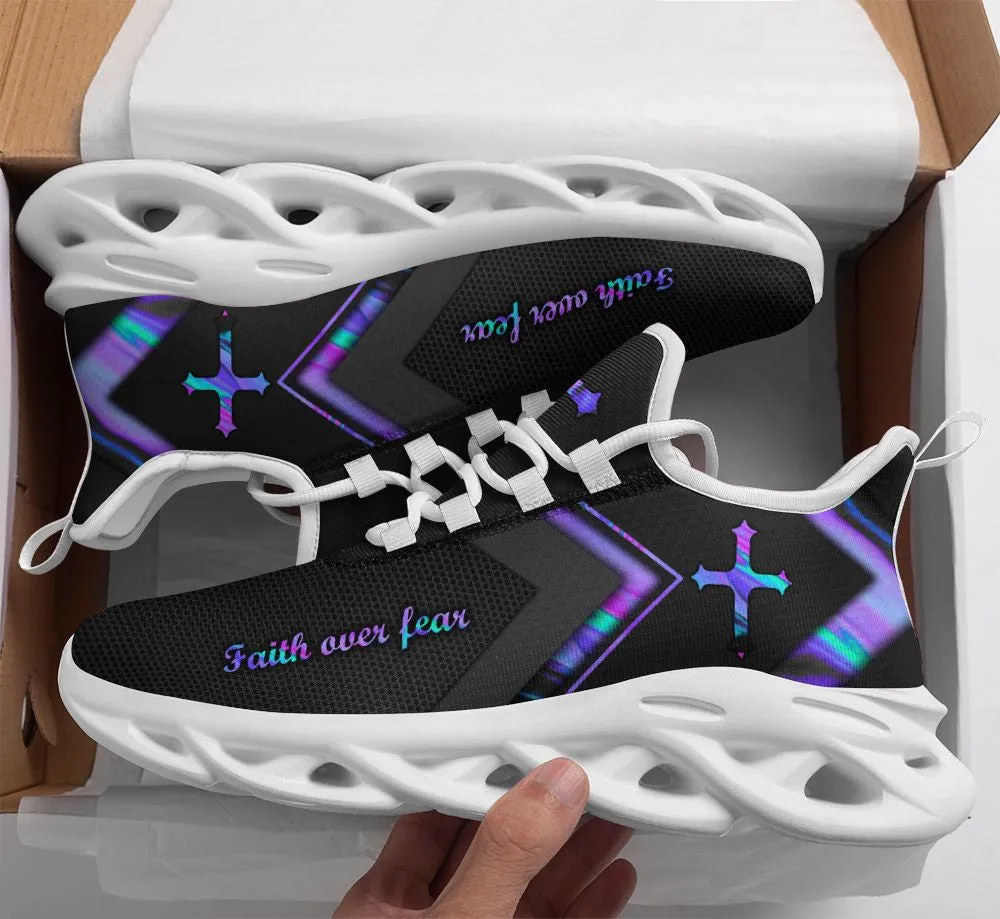 Jesus Faith Over Fear Black Running Sneakers Max Soul Shoes - Christian Shoes For Men And Women