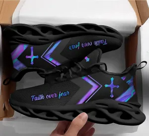 Jesus Faith Over Fear Black Running Sneakers Max Soul Shoes - Christian Shoes For Men And Women