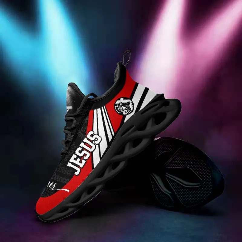 Jesus Running Sneakers Black And Red Max Soul Shoes - Christian Shoes For Men And Women