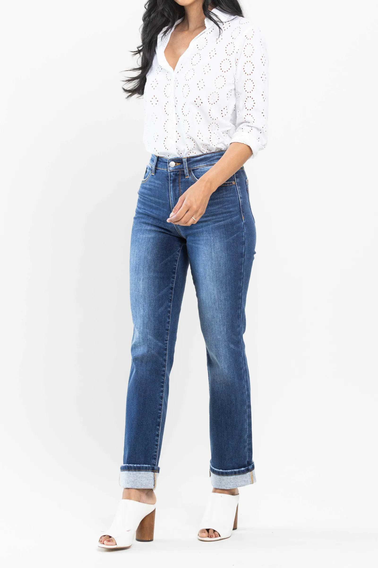 Judy Blue High Waist Contrast Wash Thermal Straight