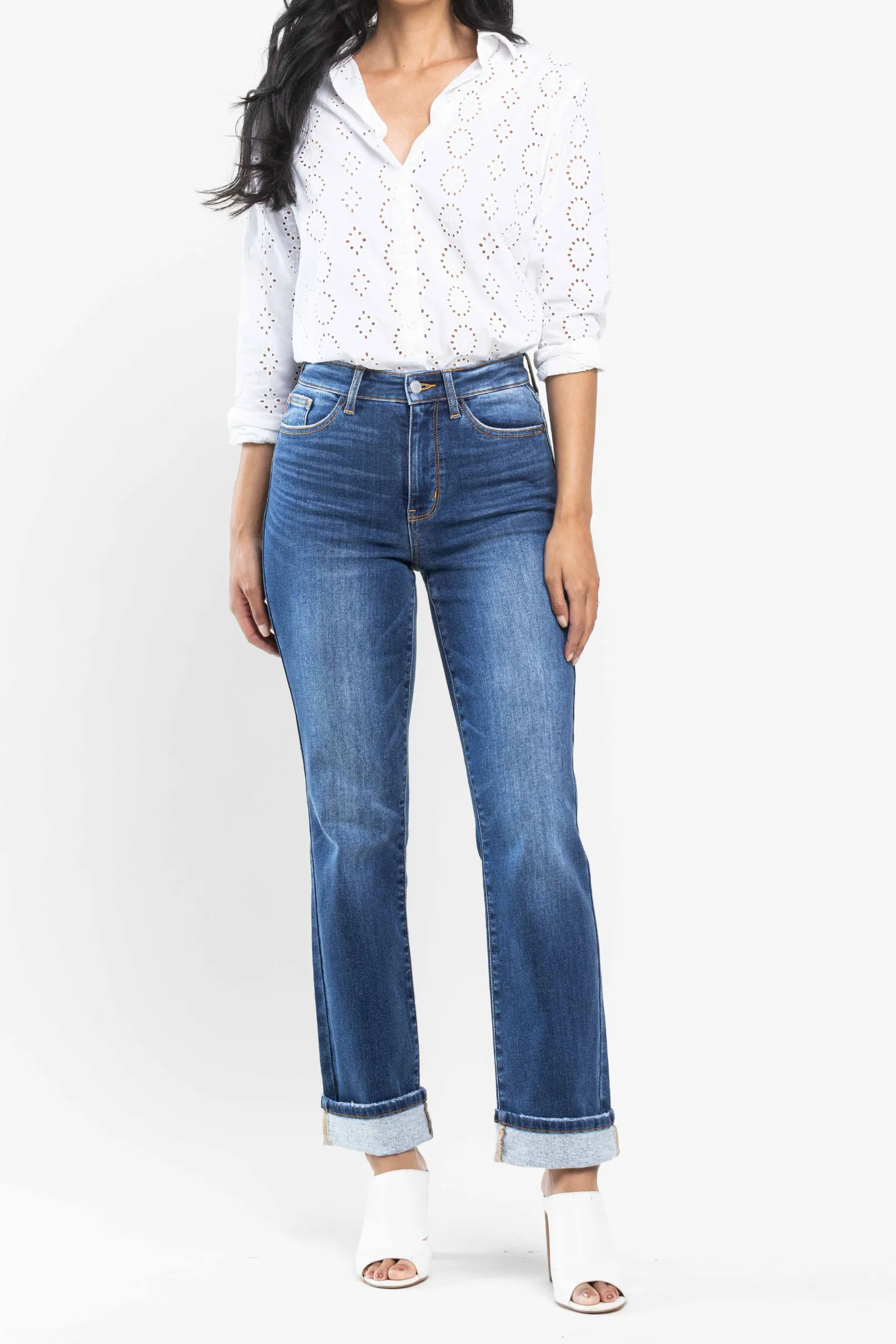 Judy Blue High Waist Contrast Wash Thermal Straight