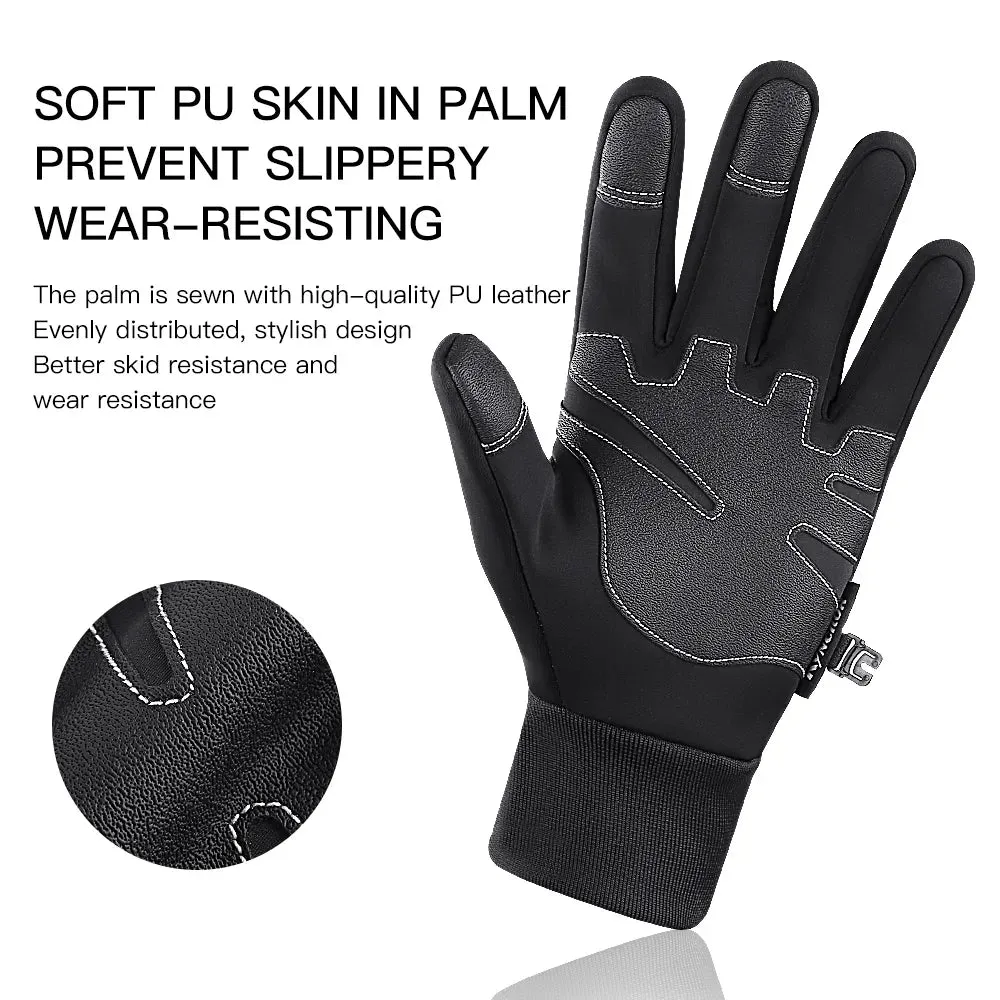 Kyncilor Winter Cycling Gloves Waterproof Leather Bike Gloves for Men Women Windstop Touch screen Bicycle Gloves