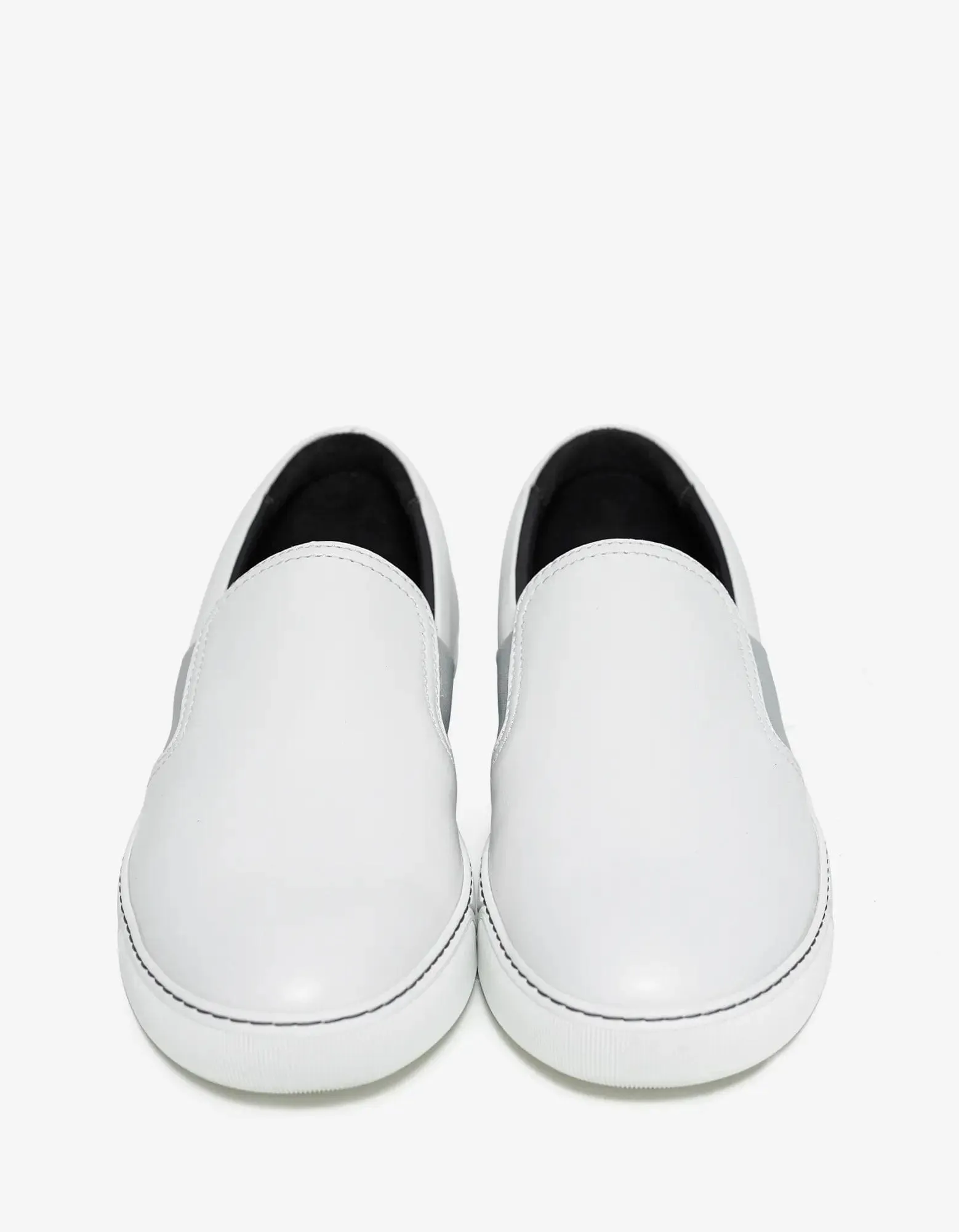 Lanvin Aged White Leather Slip On Trainers