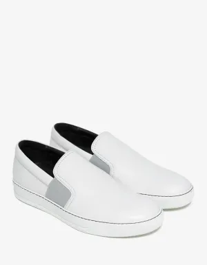 Lanvin Aged White Leather Slip On Trainers