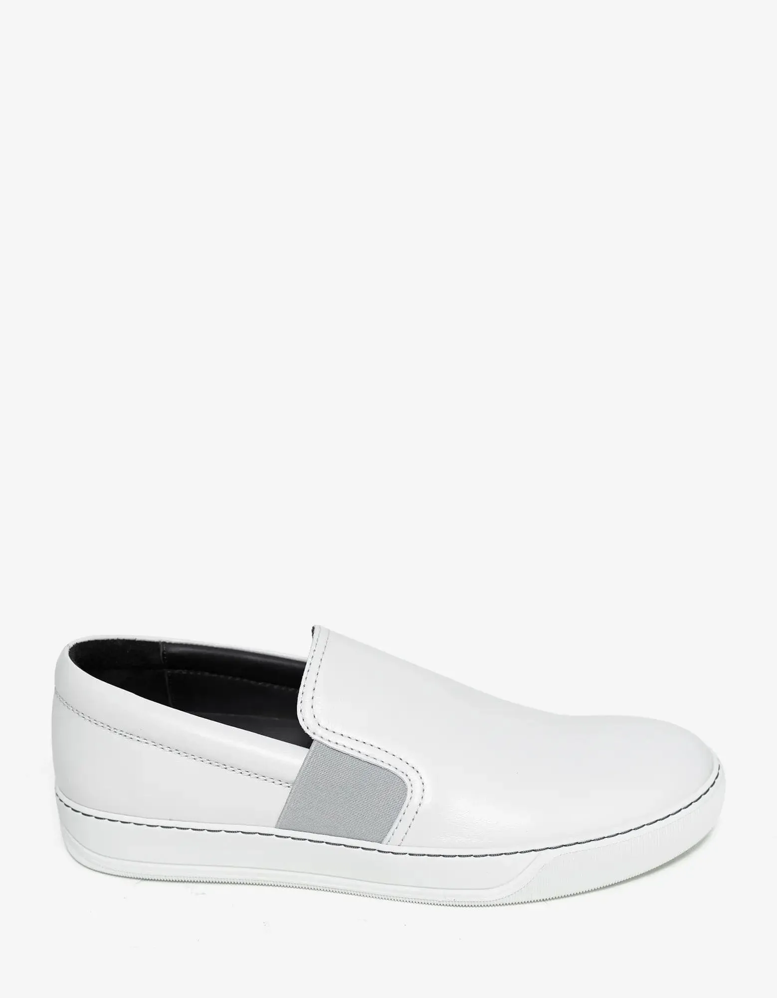 Lanvin Aged White Leather Slip On Trainers