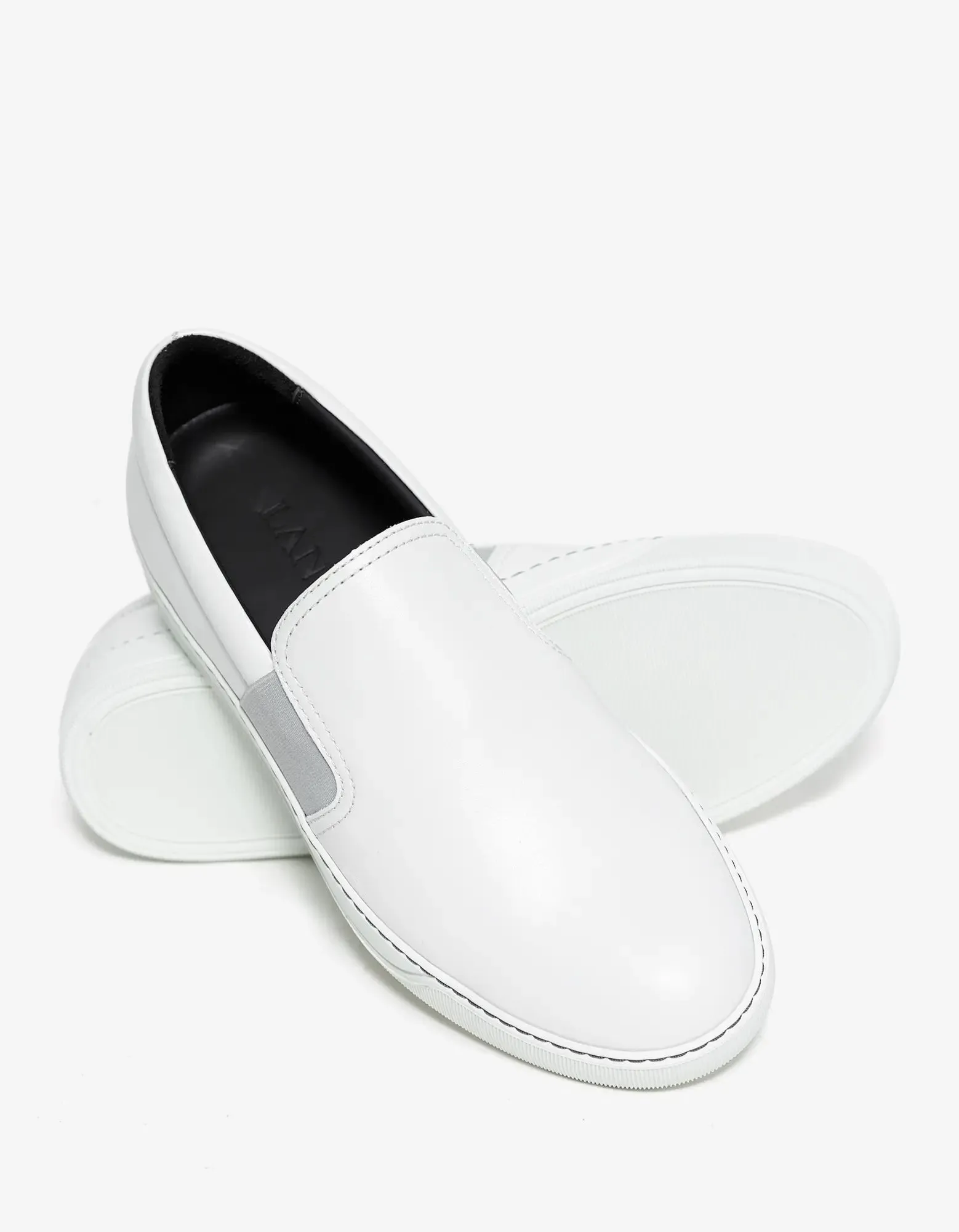 Lanvin Aged White Leather Slip On Trainers