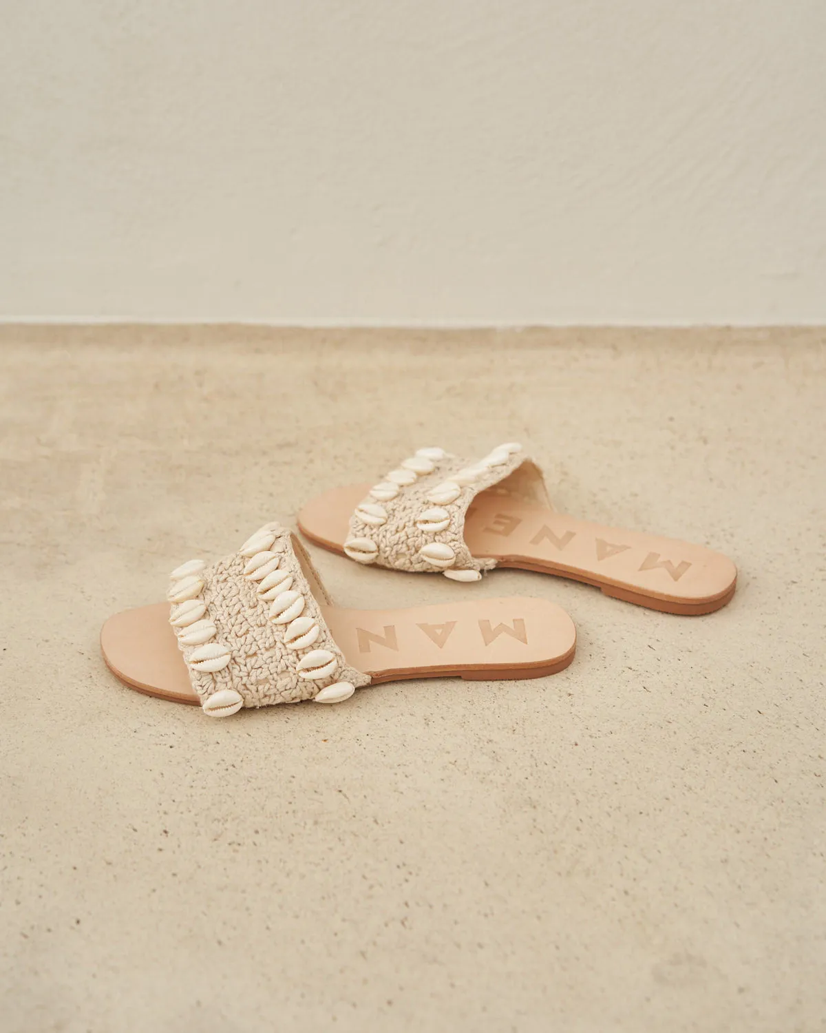 Leather Sandals Yucatan Natural Shells & Crochet