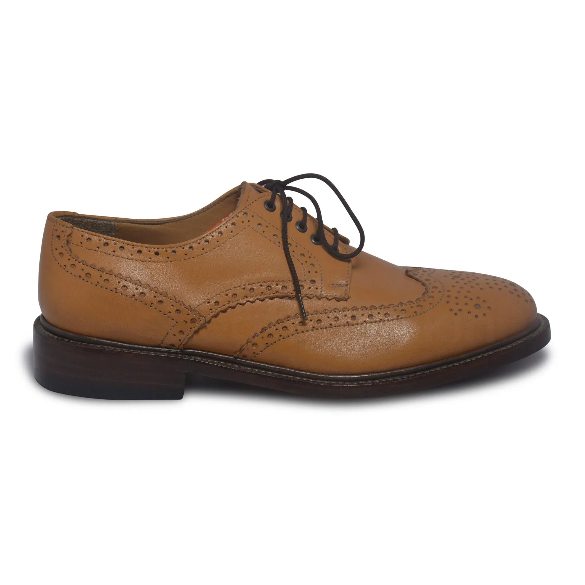 Men Bold Tan Derby Wingtip Brogue Genuine Leather Shoes