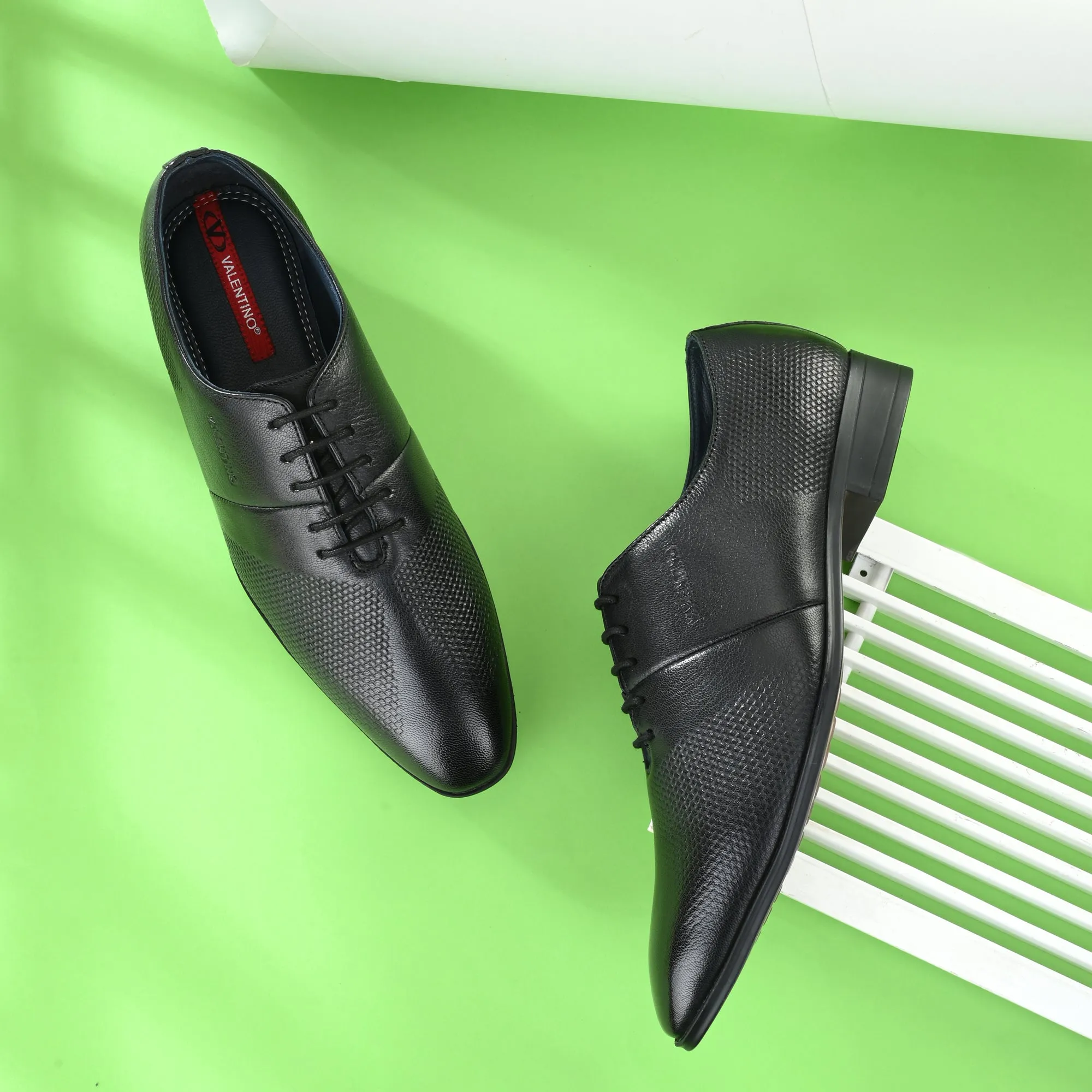Men Premium Leather Black Lace-Up Formal Derby Shoes (V-Paris-55)