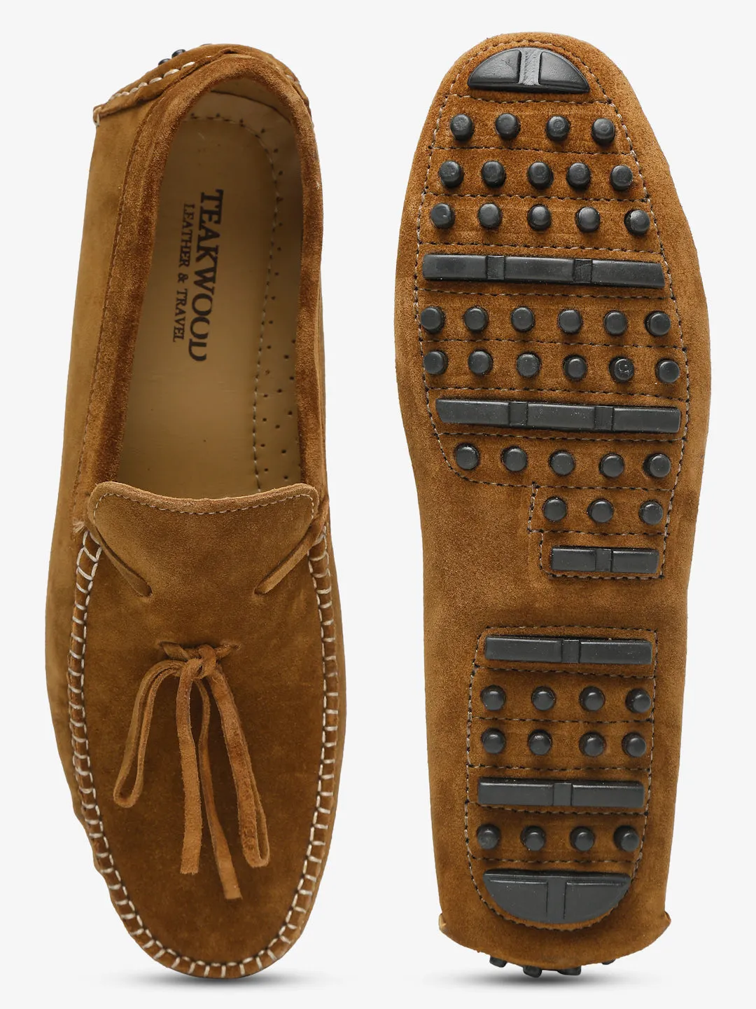 Men Tan Solid Suede Tasselled Loafers