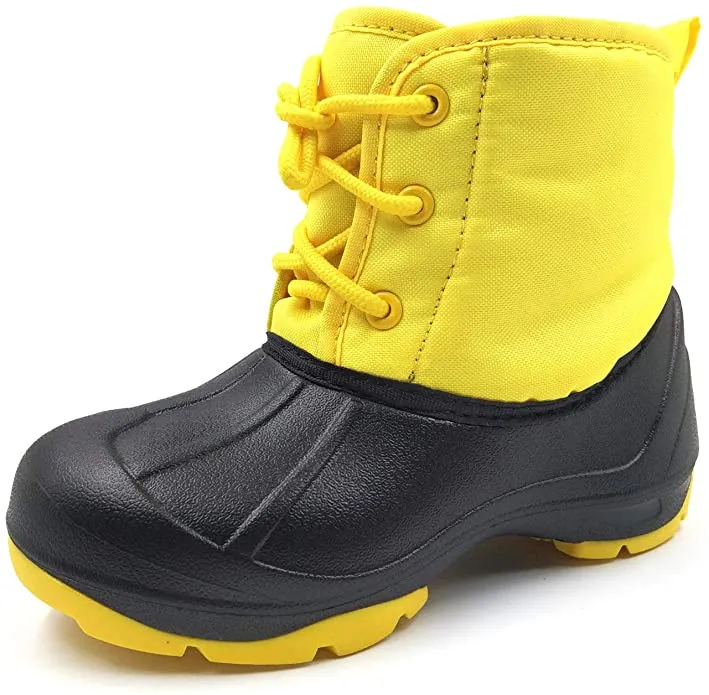 New Kids Amoji Waterproof Winter Boots, Yellow/Black! Easy-slip on design! Sz 5 Big Kid