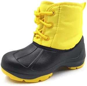 New Kids Amoji Waterproof Winter Boots, Yellow/Black! Easy-slip on design! Sz 5 Big Kid