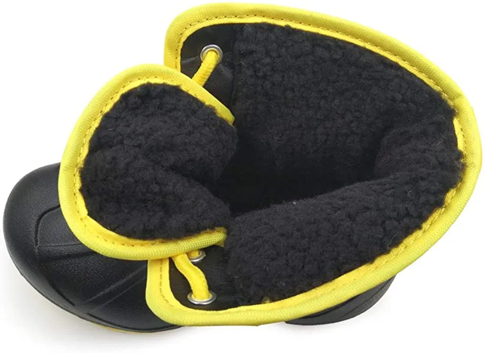 New Kids Amoji Waterproof Winter Boots, Yellow/Black! Easy-slip on design! Sz 5 Big Kid