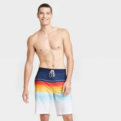 New - Men's 10" Sunset Striped Swim Shorts - Goodfellow & Co Orange 28