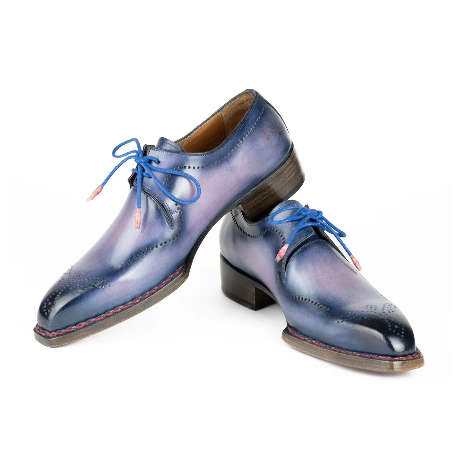 Paul Parkman 599F67 Men's Shoes Pink & Navy Calf-Skin Leather Hand-Welted Derby Oxfords (PM6423)